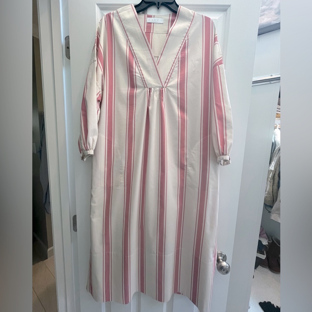 LAKE Pink and cream striped dress